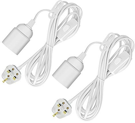 Pendant Light Ceiling Lighting, 2-Pack E27 Lamp Holder Suspended Hanging Light Fitting, 4.5M Cable Plug with On/Off Switch- UK Plug Screw Bulb Holders for Ceiling Lamps Table Floor Lights