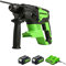 Greenworks Akku-Schlagbohrer GD24SDS2 & Akku G24B4 (Packung mit 2) & Doppelsteckplatz-Akku-Universalladegerät G24X2UC2