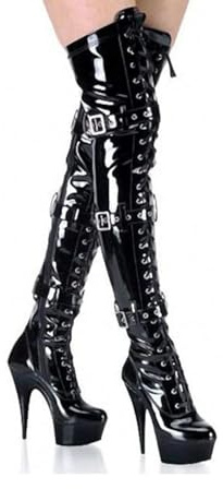 TIKENBST Tacchi Donna Tacchi Alti 15CM Fibbia per Cintura Modello Stage Pole Dance Performance Boots Stivali con Tacco Alto sopra Il Ginocchio,Black-41