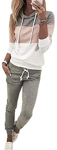 Tuta Ginnastica Donna Tuta Sportiva Donna a Righe Completi Sportivi Tute Sportive Donne Completo Sportivo Donna Palestra Manica Lunga Sportwear Invernale Felpa con Cappuccio Pantaloni Jogging Rosa M