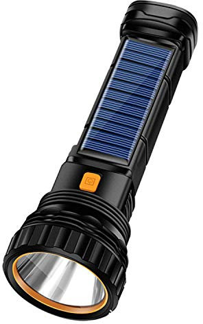 E-SHIDAI Solar/Rechargeable Multi Function 1000 Lumens LED Torch, with Emergency Strobe Flashlight and 1200 Mah Battery, Emergency Power Supply and USB Charging Cable, Fast Charging (1PC)