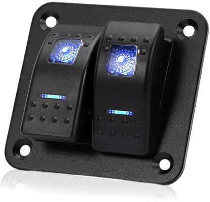 FanPaYY 2 Gang Panel de Interruptores Rocker 5 Pin On Off Interruptores de palanca Luz Azul Panel impermeable para 12V/24V Marina Barco RV Camión Coche ATV