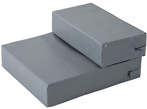 PawHut Scala per Cani a 2 Gradini con Cuscino, Scalini per Cani in PU e Gommapiuma, 67x39x10 cm, Grigio