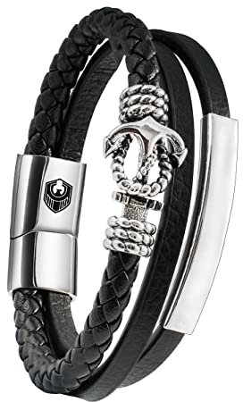 Lederarmband Herren mit Anchor, Anker Armband Herren, rmbänder für Herren, Männer Geflochten Leder mit Edelstahl Magnetverschluss, Exklusiver Schmuckschatulle, Valentinstag Weihnachten Geschenke Idee