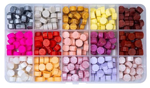 ANBOSE Juego de 15 cuentas de sellado de cera de colores con 390 unidades