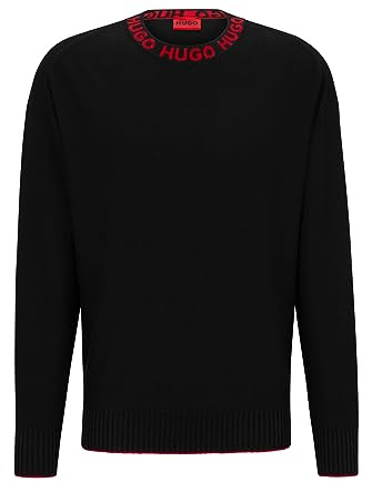 HUGO Hommes Smarlo Pull Oversized Fit en Pur Coton avec col logoté