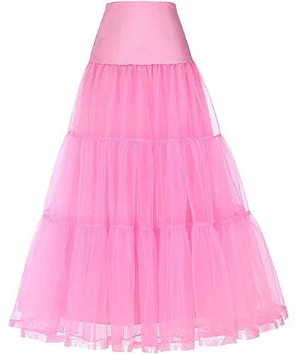 YYKSYDPT 50's Sottogonna Lunga Crinolina Donna Balletti Danza Petticoat Organza Retro Tutu Vintage 1950's Rockabilly Gonne Tulle (S/M, Rose)