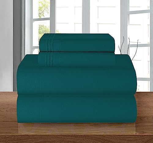 Elegant Comfort Luxury 1500 Premium Hotel Quality Microfiber 4-Piece Sheet Set - Wrinkle Resistant, All Around Elastic Fitted Sheet, Deep Pocket up to 16, King, Marine Teal