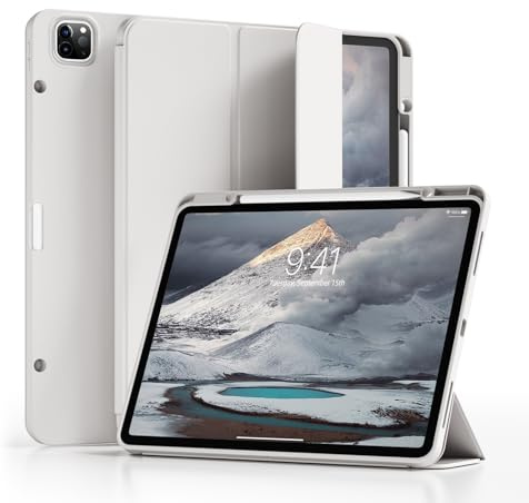 ZKTUYU Hülle für iPad Pro 12,9 Zoll 6. / 5. / 4. Generation 2022/2021/2020 mit Stifthalter, Ultradünn Stoßfeste, Weiche TPU Rückseite,Auto Schlafen/Wecken, Unterstützung Pencil 2 Aufladung, Grau