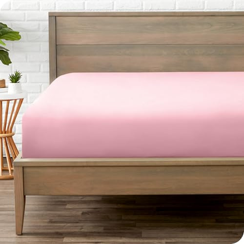 Bare Home Fitted Bottom Sheet King Size - Premium 1800 Ultra-Soft Microfibre Sheet - Wrinkle Free - Deep Pocket - 38 CM/15 IN Deep - King Fitted Sheet (King, Light Pink)