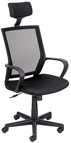 Baroni Home Silla de Oficina Ergonómica de Acero Negro y Espuma Blanda con Reposacabezas, Ruedas Giratorias, Reposabrazos, Altura e Inclinación Ajustables, Fácil de Montar y Mover, 56x49x122 cm