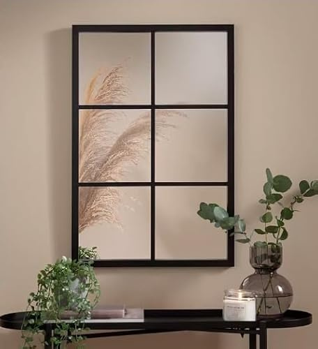 Biznest Window Style Wall Mirror Durable Frame Indoor/Outdoor Living Collection Rectangular Wall Mirror 50X76Cm (Black)