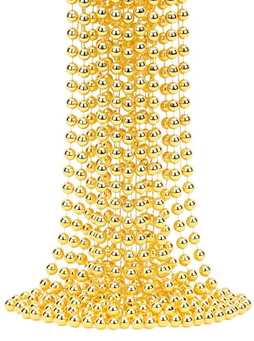 Trimming Shop 9M Metallic Christmas Bead Chain - 7.5mm Gold Shiny Pearl Garland for Xmas Tree Hanging Decorations, DIY Crafts, Jewellery Making & Festive Decor, 1pc