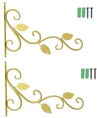 MEISO 2 Stück Wandhalterung für Pflanzen, Wandhaken aus Schmiedeeisen, für Pflanzenkorb, Blumentöpfe, Laternen, Futterspender für Vögel und Glocken (Gold)