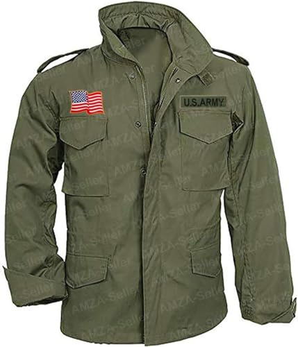 MERCH ATTIRE John Rambo M65 - Chaqueta de campo militar con múltiples bolsillos para hombre, Verde Oliva - Chaqueta de algodón Rambo, M