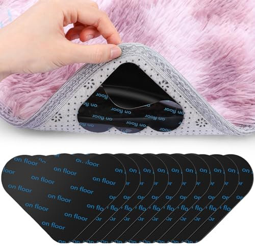 Ptwola 10 Pcs Rug Slip Pad Gripper Non Slip Cloud Carpet Tape Stickers Reusable Washable Double Sided Adhesive Pads for No Damage Indoor Hardwood Floor Tiles Home Decor Keep Corners Flat