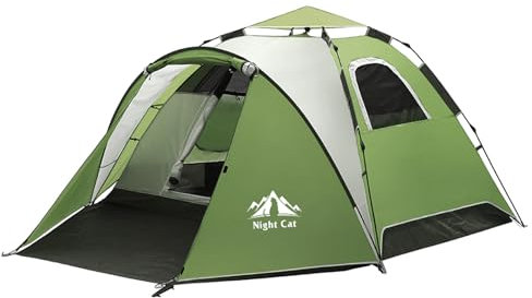 Night Cat Pop Up Zelt 3 4 Personen: Wasserdicht Wurfzelt Atmungsaktiv Einfache Einstellung für Camping Wandern