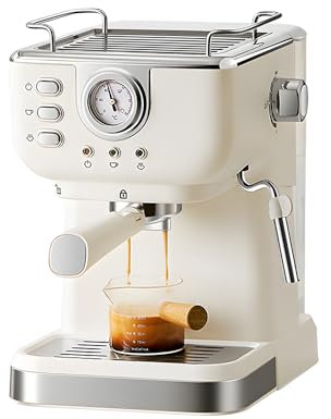 ACAGALA Cafetera espresso semiautomática de 20 bares con espumador de leche, boquilla de vapor, 1050 W, acero inoxidable, cafetera para capuchino y latte, depósito de agua extraíble de 1,5 L