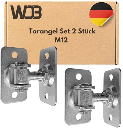 WDB - Charnières pour charge lourde - Paumelle de porte avec plaque à vis double face - Pôle de portail réglable M12 - Acier galvanisé - Lot de 2 pièces