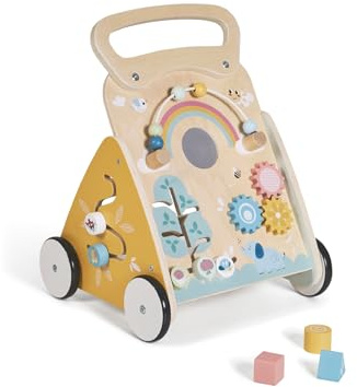 MS Montessori MIMO - Trotteur en bois pour bébé | Chariot de marche avec jouets et activités pour les premiers pas | Déambulateur bébé +12 mois