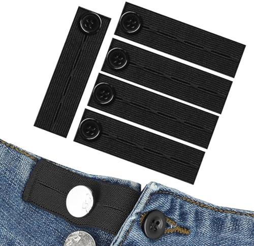 5 st justerbar midjeförlängare, midjeförlängare för byxor, knappförlängare för byxor, elastisk knappförlängare byxor midjeförlängning för byxor jeans gravida byxor (svart)