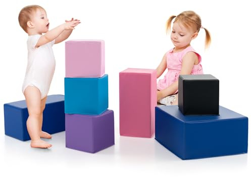 COSTWAY 7 Blocchi da Arrampicata per Bambini, Set di 7 Pezzi di Schiuma da Costruzione per Impilare e Arrampicarsi, Set di Giocattolo Morbido per Bambini, Colorato