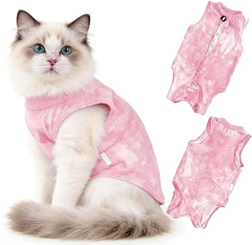 Yxelydriail Cat Recovery Suit, Breathable Anti-Licking Bodysuit, Soft Post-Op Vest Alternative for Female Cats (Pink, S)