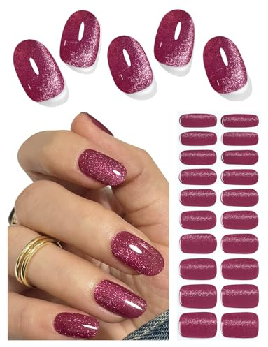 Unghie Gel Adesive UV, Occhio di gatto prugna 20 PCS Smalto Adesivo per unghie, Strisce di Smalto Gel per Unghie