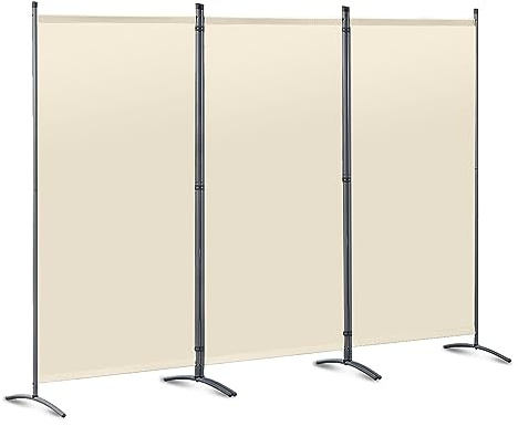 Angel Living Biombo Grande de 3 Paneles, Decoración Elegante, Separador de Ambientes Plegable, Divisor de Habitaciones, 243x169 cm (Beige)