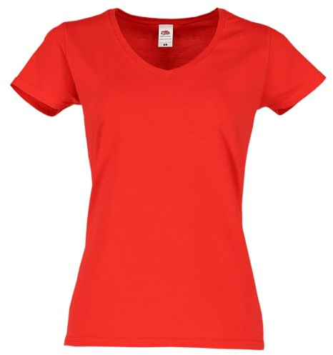 Fruit of the Loom Ladies Iconic 150 V-Neck T-Shirt, Farbe:rot, Größe:XL