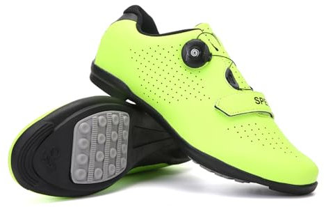 LZQpearl Fahrradschuhe Herren, Rennrad Und Mountainbike Schuhe Mit Gummisohle, Atmungsaktive, rutschfeste No-Lock Fahrradschuhe Mit Schnell Rotierendem Schnürsenkelsystem Yellow, 42