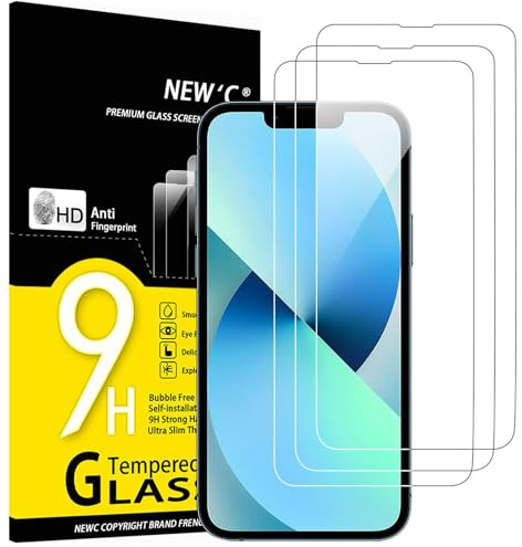 NEW'C Lot de 3, Verre Trempé pour iPhone 13 Mini (5,4), Film Protection écran -sans Bulles d'air -Ultra Résistant (0,33mm HD Ultra Transparent) Dureté 9H Glass