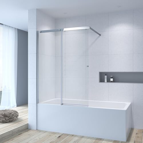Aquabatos paroi de douche, baignoire porte coulissante en 6 mm ESG verre avec nano-revêtement, pare-baignoire, 110 x 150 cm, cloison de douche, anticalcaire, antidéflagrant