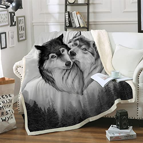 Stylishbed Wolf Blanket 3D Printed Wolf Bed Blanket Fluffy Fleece Bed Throws Grey Theme Blanket for Sofa Couch(150x200cm)