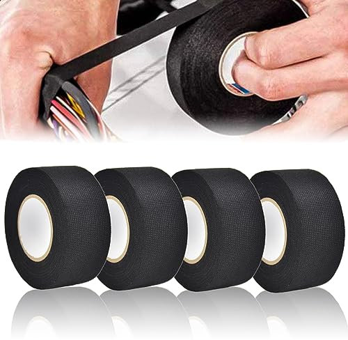 STECRARG 4 Roll Wiring Harness Tape, 32mm Wiring Loom Tapes Black Fabric Cloth Tapes Heat-resistant Insulating Tape Electrical Cloth Tape Anti Rattle Tape for Automotive