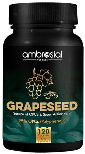 Ambrosial OPC Traubenkernextrakt - 120 Vegane Kapseln - 400mg pro Kapsel mit 95% Oligomeren Proanthocyanidinen - 4 Monate Vorrat - 1 Kapsel pro Tag - Glutenfreu & Ohne Gentechnik