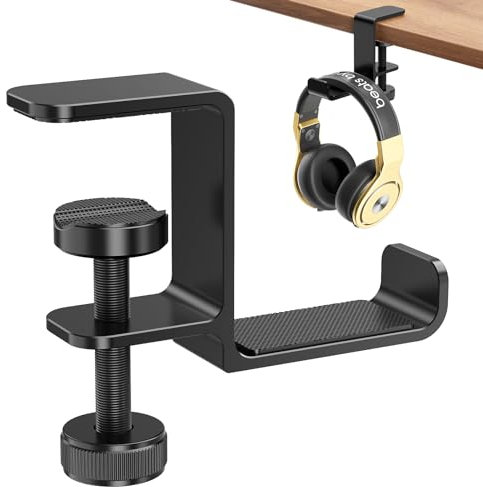 Yocice Headphone Hanger Holder Stand-Under Desk Headphone Hanger， Headset Hook Holder Space-Saving Aluminum Stand with Universal Fit for Gaming PC Accessories (Black-1PCS)
