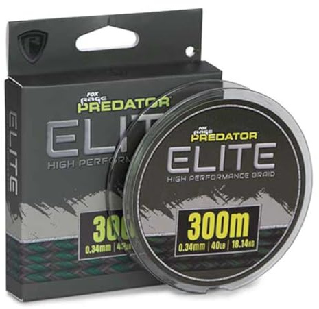 Fox Rage Predator Elite Braid - 300 m Braided Fishing Line, Diameter/Load Capacity: 0.34 mm / 18 kg / 40 lb