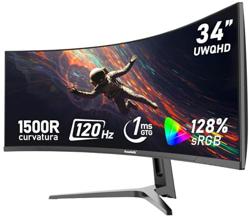 Gawfolk 34 Zoll Ultrawide Curved Gaming Monitor 120Hz, 1500R PC Bildschirm UWQHD 3440x1440, Gebogenes Computerbildschirm, VA, Displayport, HDMI, VESA 75 * 75mm