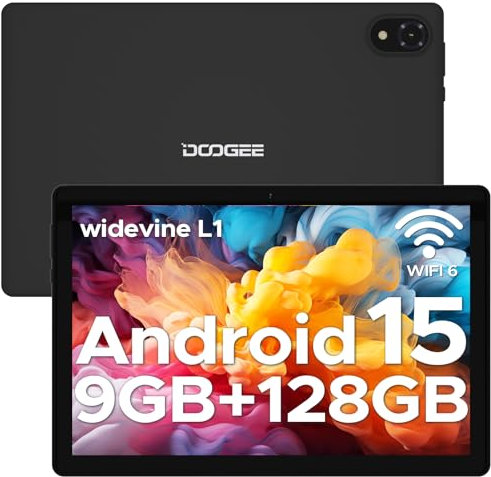 DOOGEE U10 Andriod 15 Tablet, Tablet 10 Pulgadas, WiFi 6 Tableta para niños, 9GB RAM+128GB ROM Tablets pc, 1280 * 800 IPS, TÜV, 5060mAh, Face ID, OTG, Bluetooth 5.0, 8MP+5MP