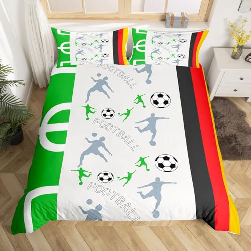 Loussiesd Youth Football Bed Linen Set 135 x 200 cm Germany Football Sports Duvet Cover Set for Children Boys Duvet Cover Set Athletes Sport Theme Bed Set