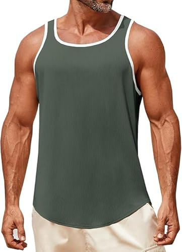 Runcati Camiseta sin mangas para hombre, sin mangas, para gimnasio, fitness, entrenamiento, culturismo, camiseta de axilas, camiseta de verano para correr, verde, L
