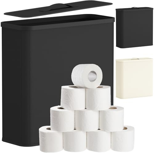 Lifewit Organizador de Papel Higiénico con Tapa, Cesta de Almacenaje para Baño 23L, Guarda Rollos de Papel Higiénico en Tela para Reserva, Porta Rollos Estrecho y Decorativo, 30L, Negro