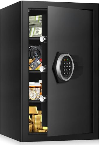 3.3 Cuft Large Home Safes Water and Fireproof, Fire proof Safes for Home Use, Anti-Theft Security Safe Box With Digital Keypad & Removable Shelf and Led Light, Money Safes for Documents Valuables
