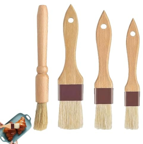 4 PCS Pastry Brushes, Cooking Brush, Wooden Durable Cooking Brush for Baking, BBQ Grill, Ideal and Applying Oils, Glazes, Kitchen Baking Grilling Tools