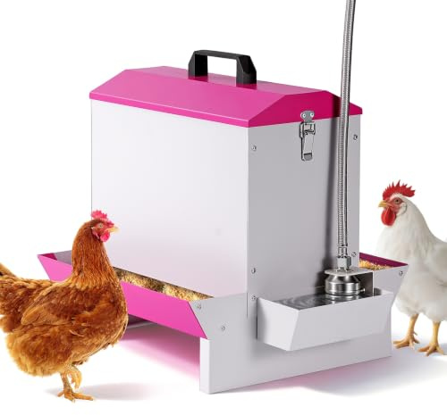 MUYIRTED Comedero y Bebedero para Gallinas 2 en 1, 5KG Distribuidor Automático de Alimento para Pollos Metálico, Fuerte, Fácil de Limpiar