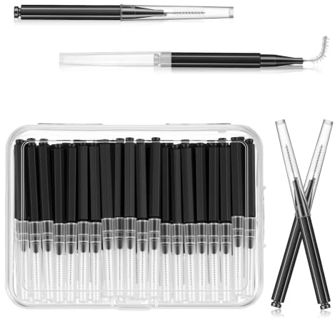 YUXIANLB 60Pcs Micro Eyebrow Brush with Cap, Brow Lamination Brush | Eyelash Spoolies Comb Brows Eyelash Extensions, Lash Lift & Brow Tint Tools Multi-Purpose Eyebrow Makeup Tool, Black