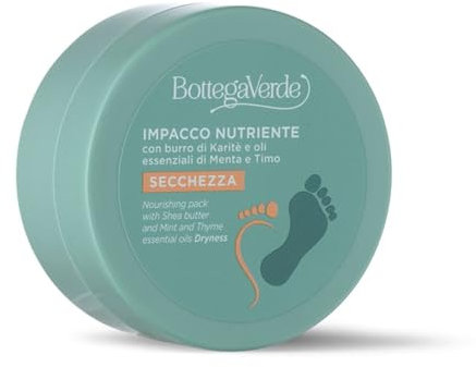 Bottega Verde - Impacco Nutriente Piedi, 100 ml, con Burro di Karite e Oli Essenziali di Menta e Timo, per la Secchezza dei Piedi