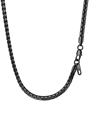 PROSTEEL Damen Kette schwarz kurz platte Venezianierkette Erbskette 36+5cm/4mm verstellbar Gliederkette Collier trendige Halskette Modeschmuck für Frauen Mädchen