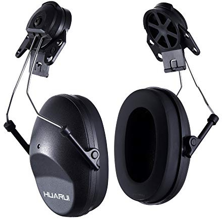 HUARUI Noise Cancelling Helmet Attachable Ear Muffs Blocking Sound Reduction Ear Protection for Construction Site, Cap Mounted Protective Safety Ear Muffs with Hard Hat Mounting Adaptors Black